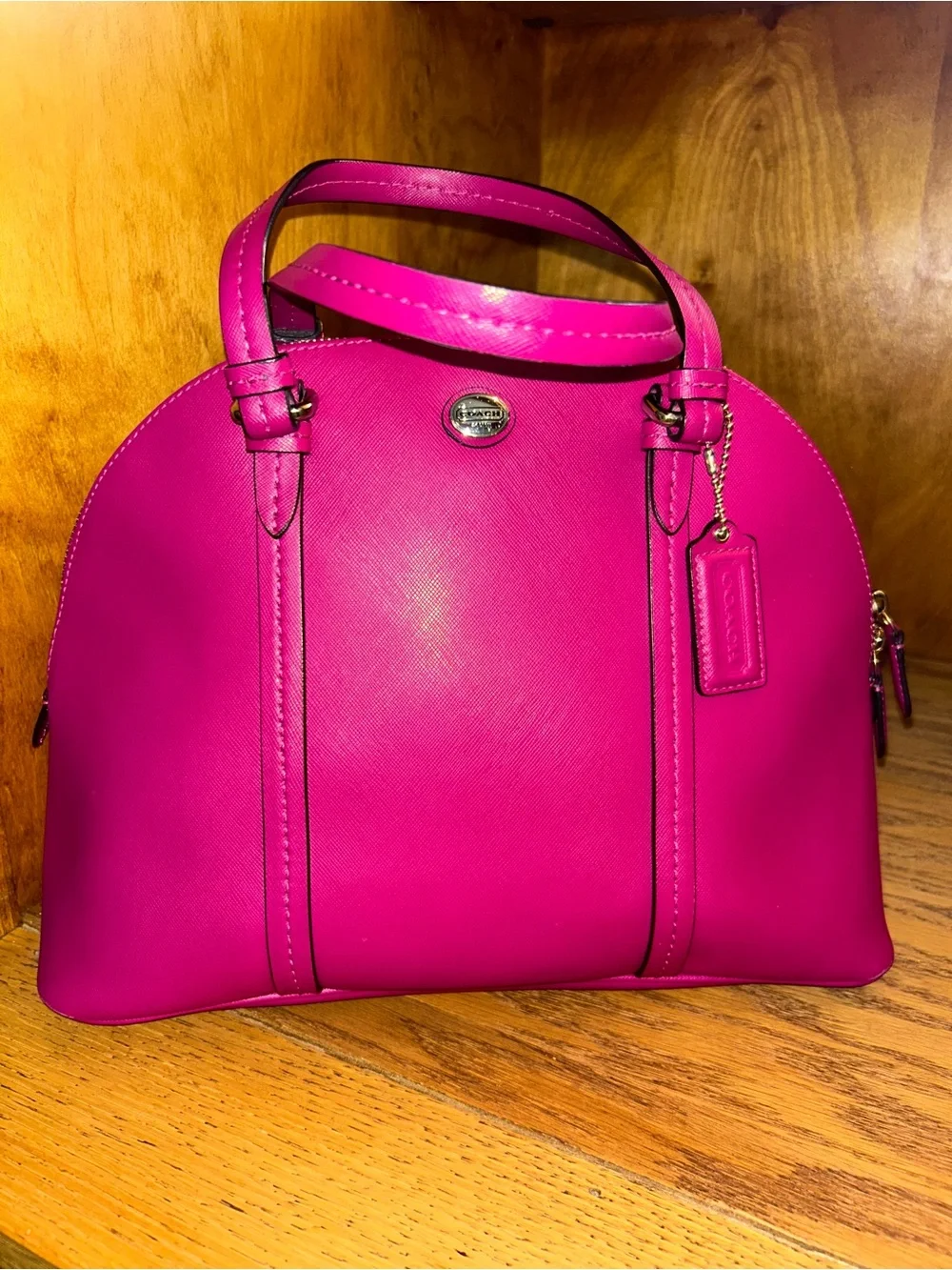 Coach Pebbled Leather Dome Satchel in Hot Pink/Fusia